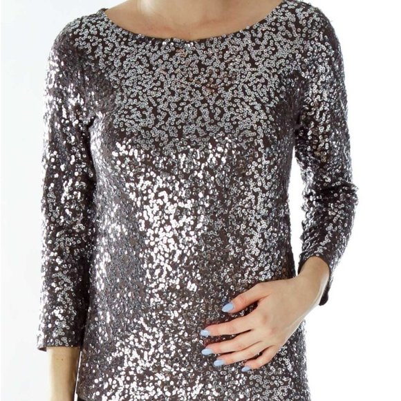 J. Crew Tops - J Crew Women's Silver and Gray Sequin Top in Size Medium